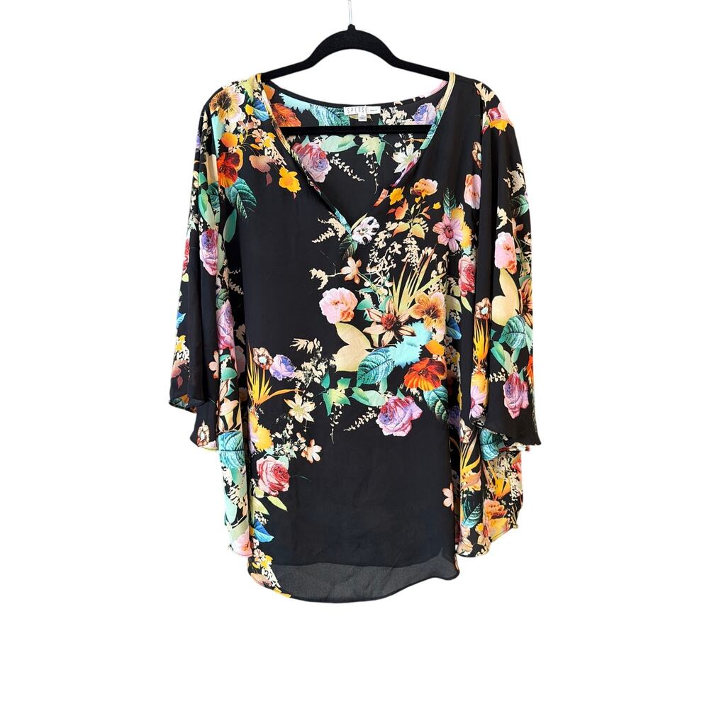 Spense Women's Plus Size Black Botanical Floral Blouse Size 2X
